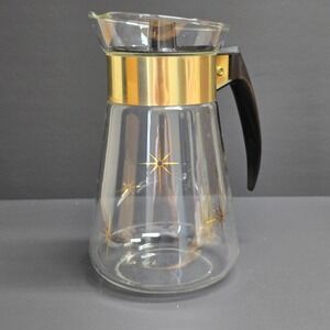 Coffee Carafe Clear Gold Glass Starburst Atomic Mid-Century Modern Retro MCM